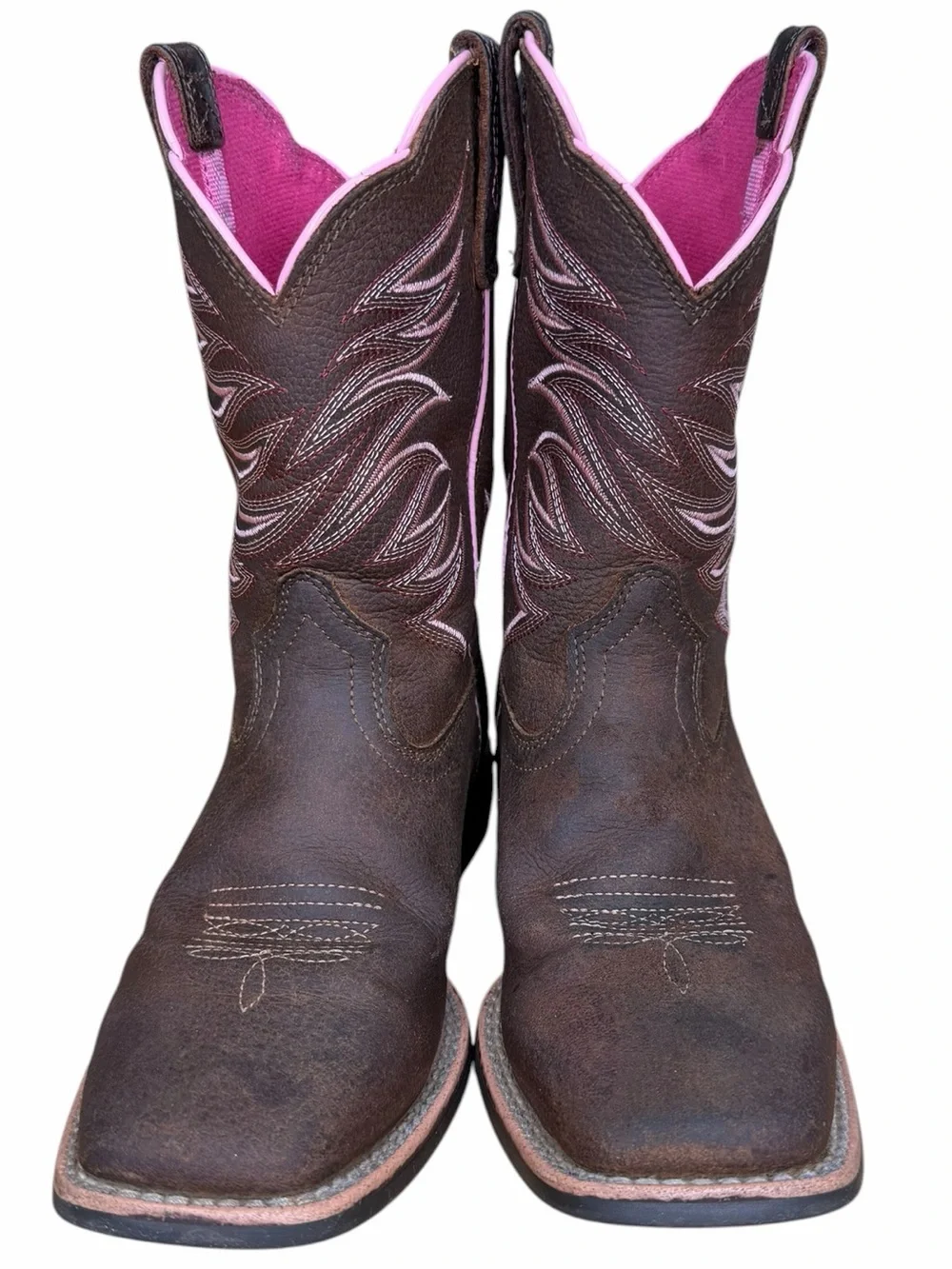 Ariat Youth Firecatcher Western Boots Brown Pink Leather Girls Size 2
